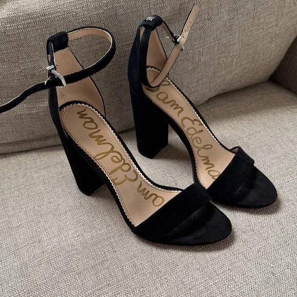 Sam Edelman Black Suede Block Heel Sandals - Picture 2 of 5